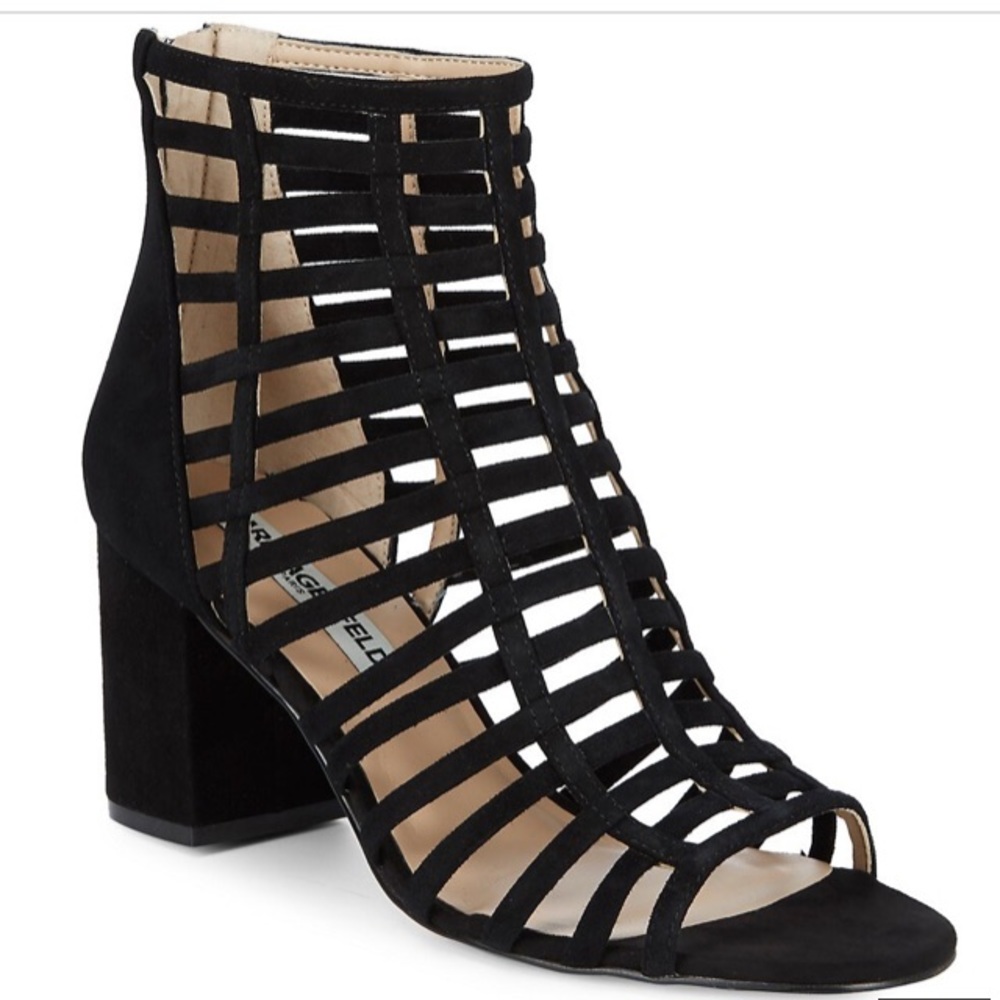 Karl Lagerfeld Paris Black Suede Cage Block Sandal